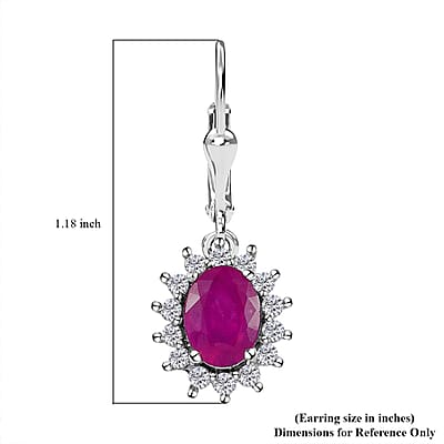 Niassa Ruby (FF) and White Zircon Sunburst Lever Back Earrings in Platinum Over Sterling Silver 4.75 ctw