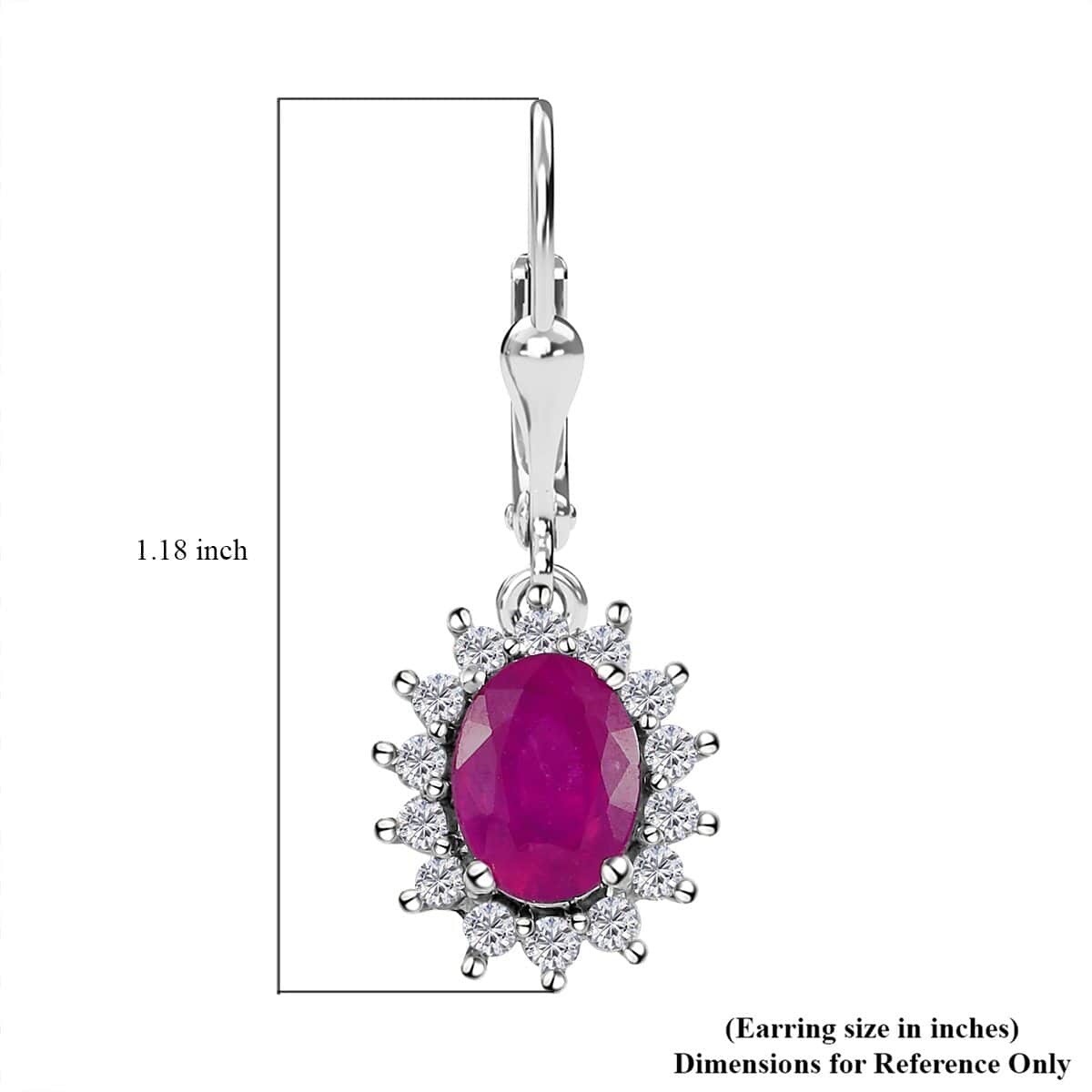 Niassa Ruby (FF) and White Zircon Sunburst Lever Back Earrings in Platinum Over Sterling Silver 4.75 ctw image number 4