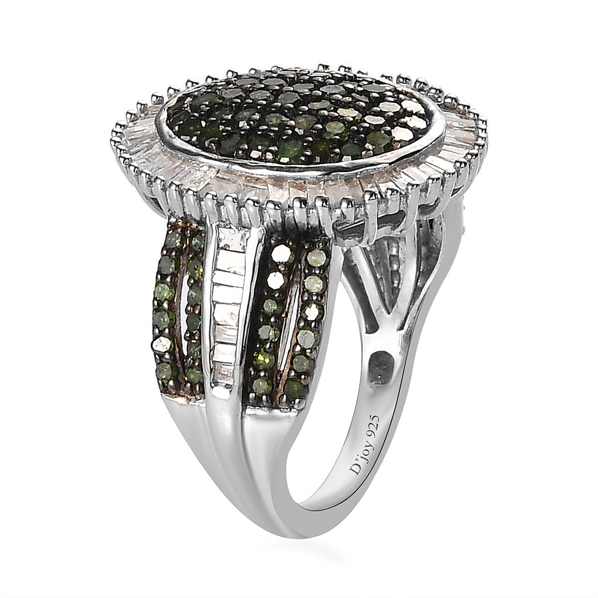 Green and White Diamond Cocktail Ring in Platinum Over Sterling Silver (Size 6.0) 2.00 ctw image number 3