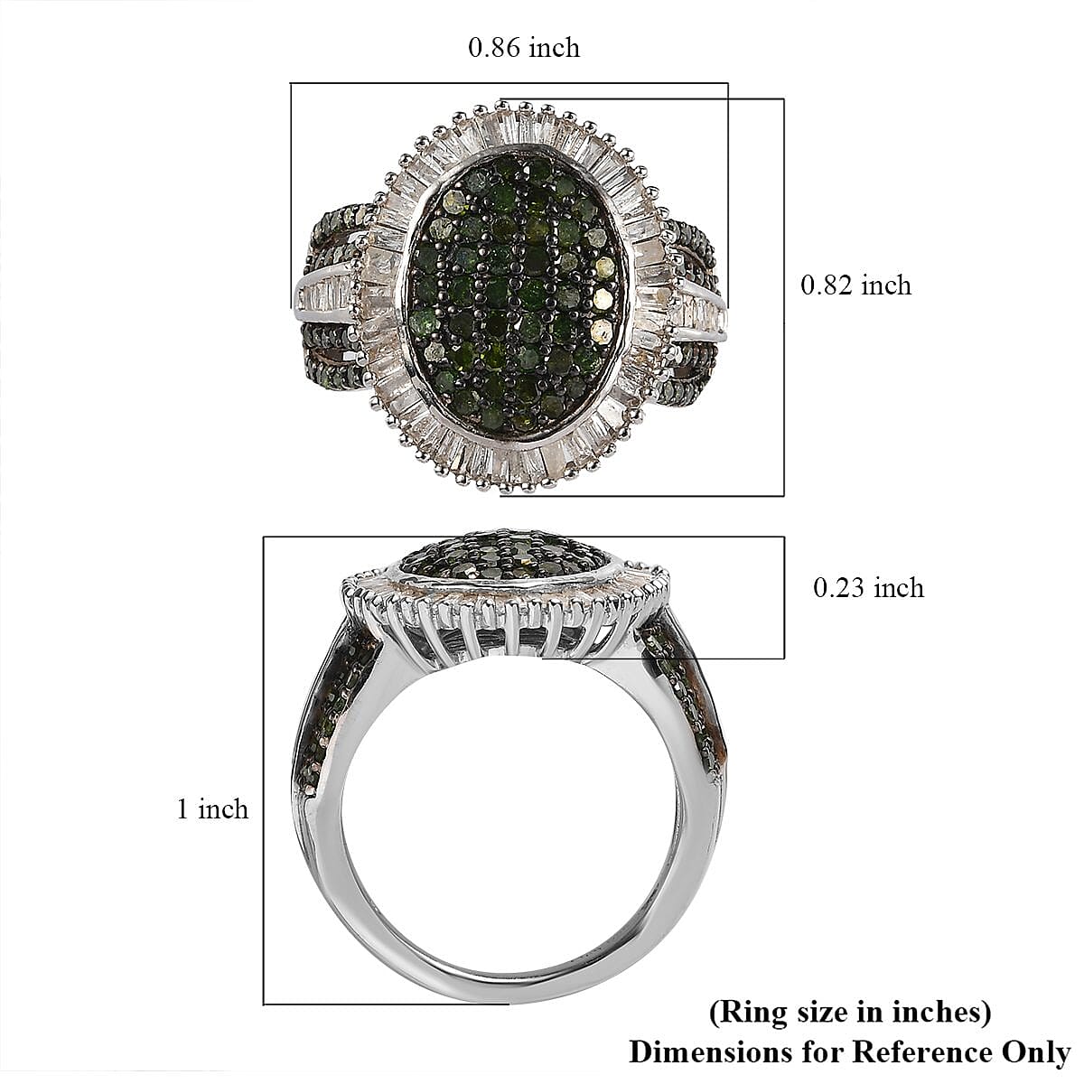 Green and White Diamond Cocktail Ring in Platinum Over Sterling Silver (Size 6.0) 2.00 ctw image number 5
