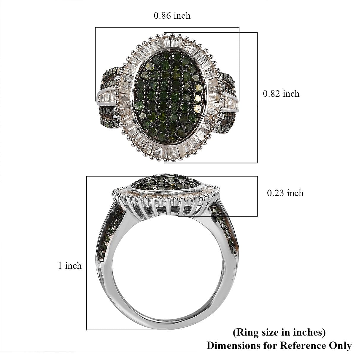 Green and White Diamond Cocktail Ring in Platinum Over Sterling Silver (Size 7.0) 2.00 ctw image number 5