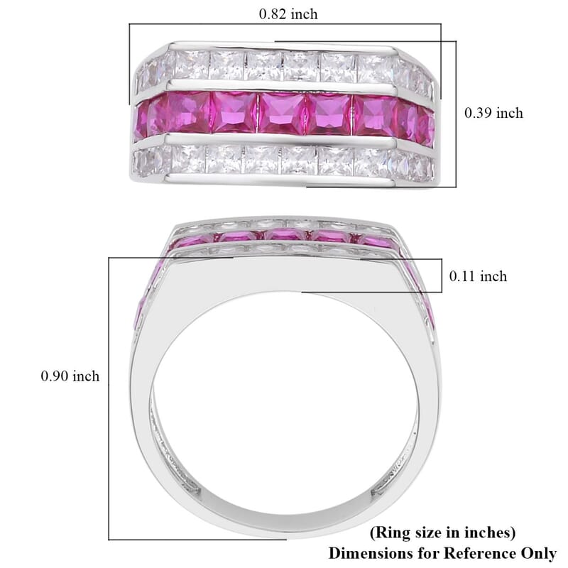 Simulated Ruby and White Diamond Geometrical Band Ring in Silvertone (Size 11.0)