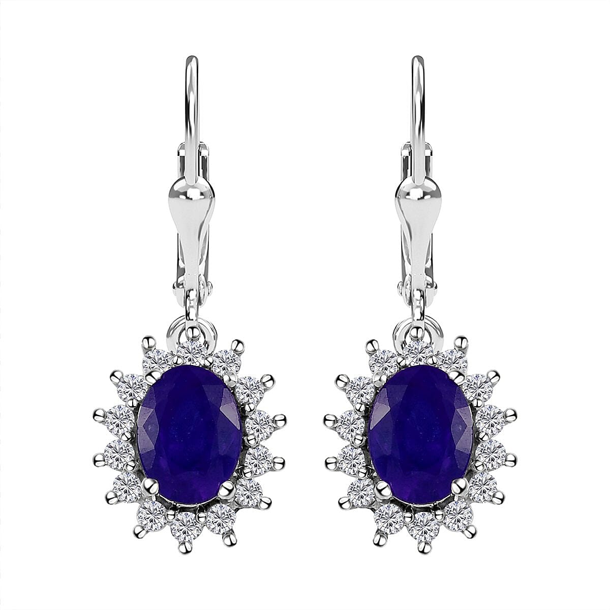 Masoala Sapphire (FF) and Natural White Zircon Sunburst Lever Back Earrings in Platinum Over Sterling Silver 4.65 ctw image number 0