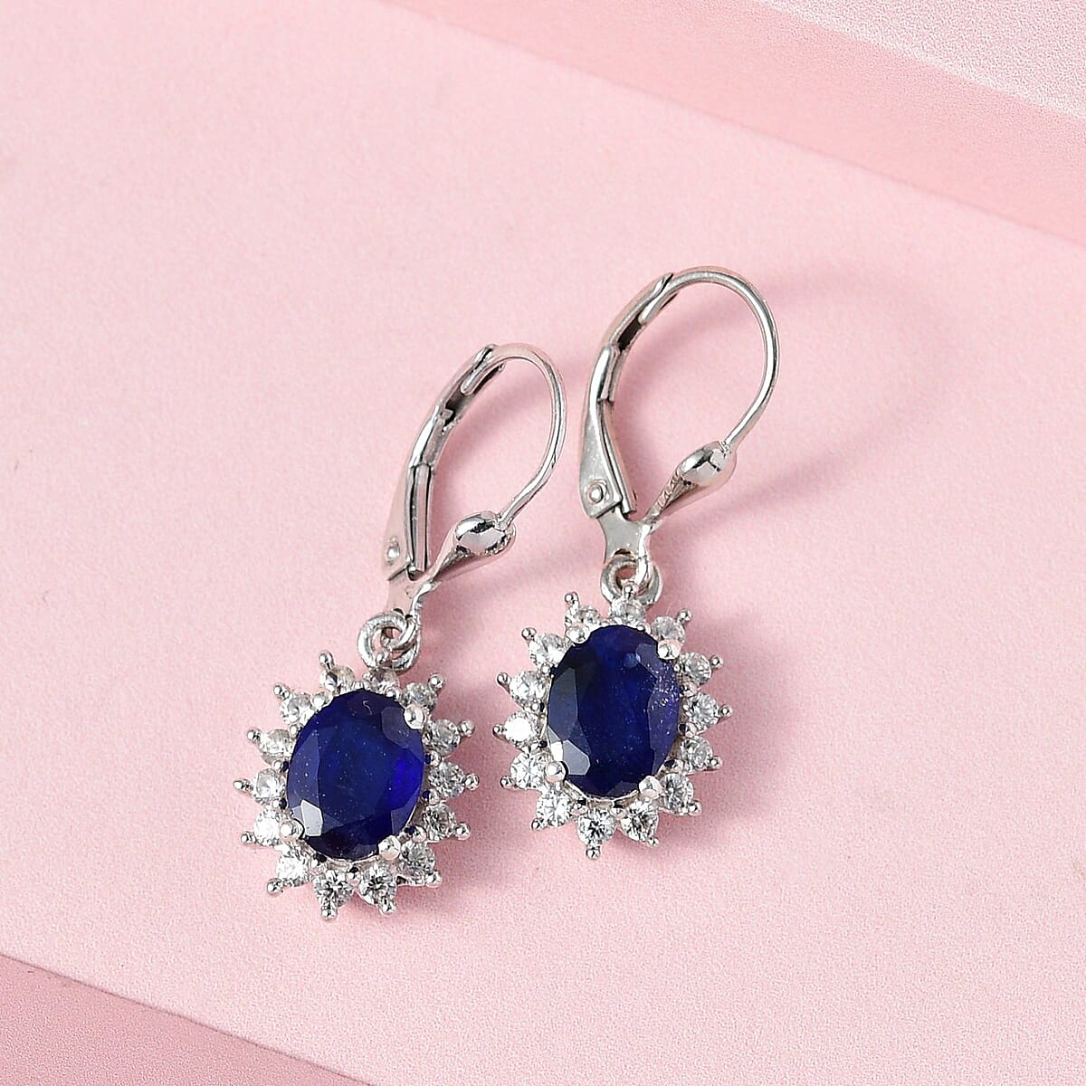 Masoala Sapphire (FF) and Natural White Zircon Sunburst Lever Back Earrings in Platinum Over Sterling Silver 4.65 ctw image number 1