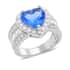 Simulated Blue Sapphire and Simulated Diamond Heart Ring in Silvertone (Size 10.0) 10.75 ctw image number 0