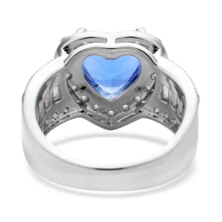 Simulated Blue Sapphire and Simulated Diamond Heart Ring in Silvertone (Size 10.0) 10.75 ctw image number 4