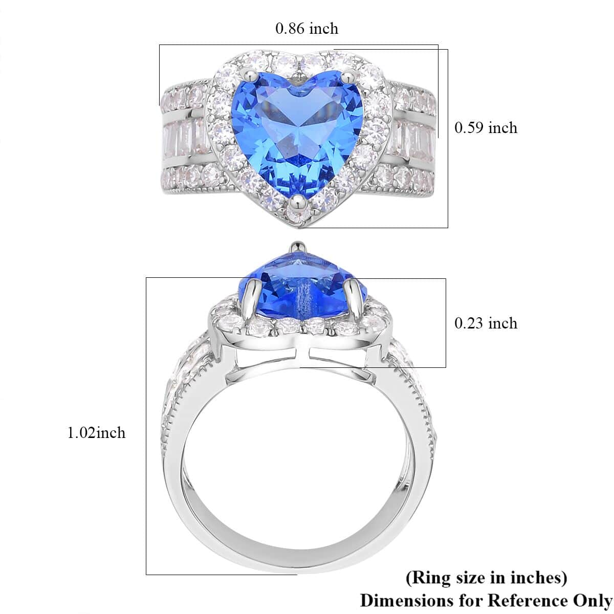 Simulated Blue Sapphire and Simulated Diamond Heart Ring in Silvertone (Size 10.0) 10.75 ctw image number 5