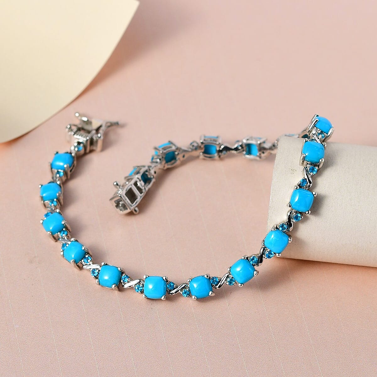 Sleeping Beauty Turquoise and Malgache Neon Apatite Bracelet in Platinum Over Sterling Silver (8.00 In) 10.75 ctw image number 1