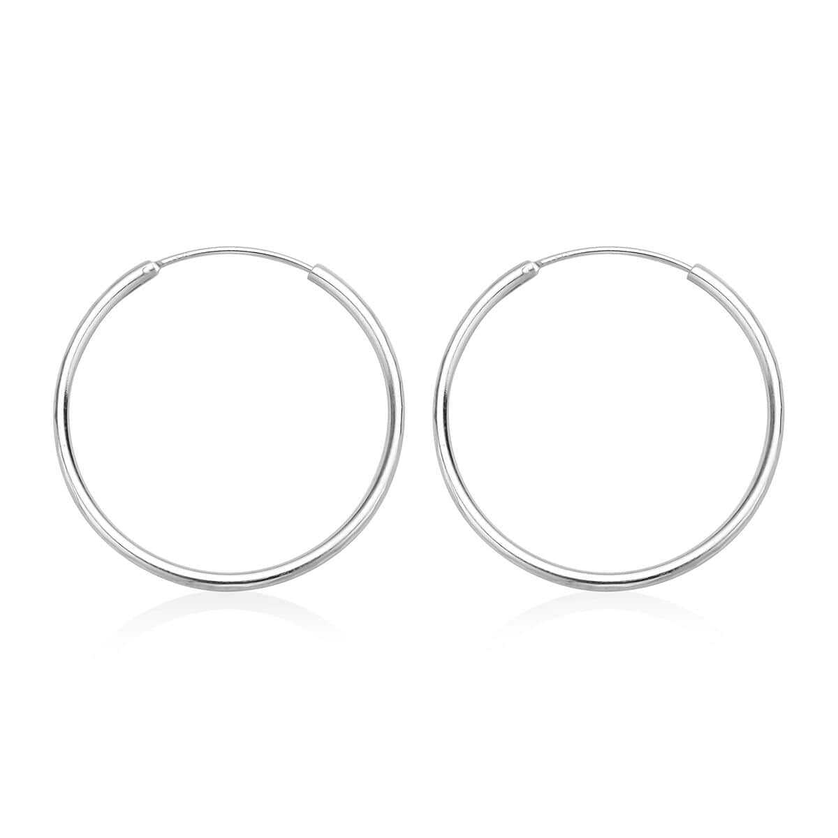 Rhodium Over Sterling Silver Classic Texture Hoop Earrings 2.70 Grams image number 3