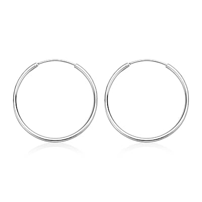 Rhodium Over Sterling Silver Classic Texture Hoop Earrings 2.70 Grams