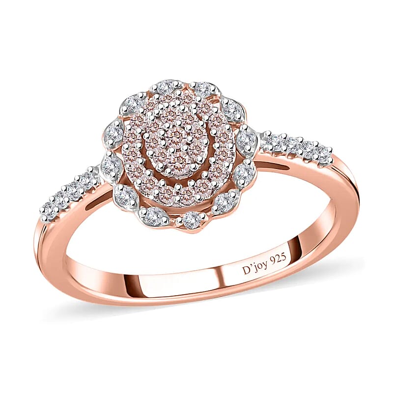Natural Pink and White Diamond 0.25 ctw Ring in Vermeil RG Over Sterling Silver, Floral Engagement Rings For Women, Promise Rings (Size10.0)
