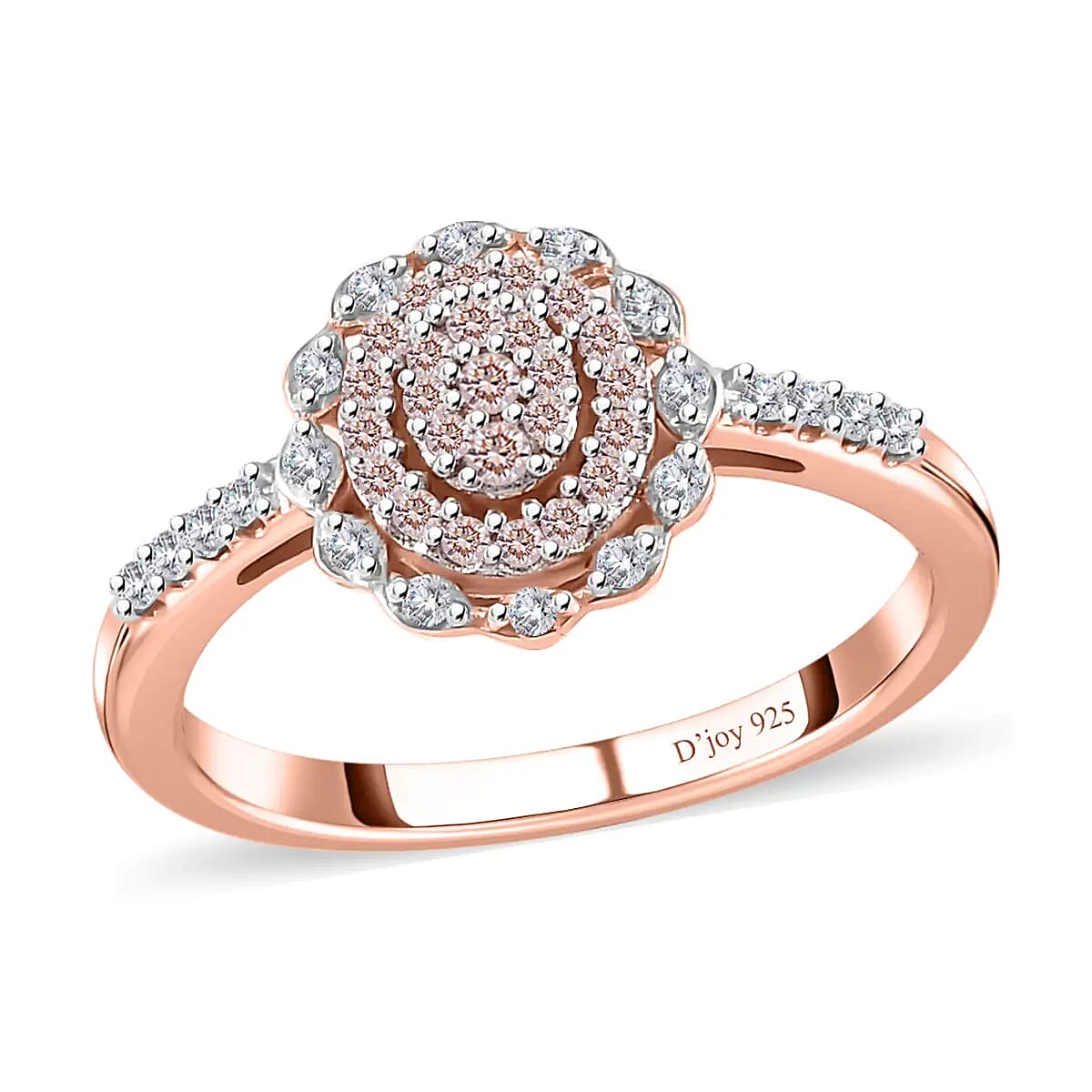 Natural Pink and White Diamond I3 Ring in Vermeil Rose Gold Over Sterling Silver (Size 10.0) 0.25 ctw