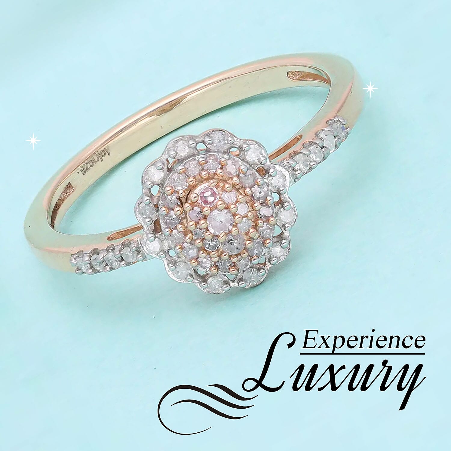 Natural Pink and White Diamond Ring in Vermeil RG Over Sterling Silver,Floral Engagement Rings For Women, Promise Rings 0.25 ctw