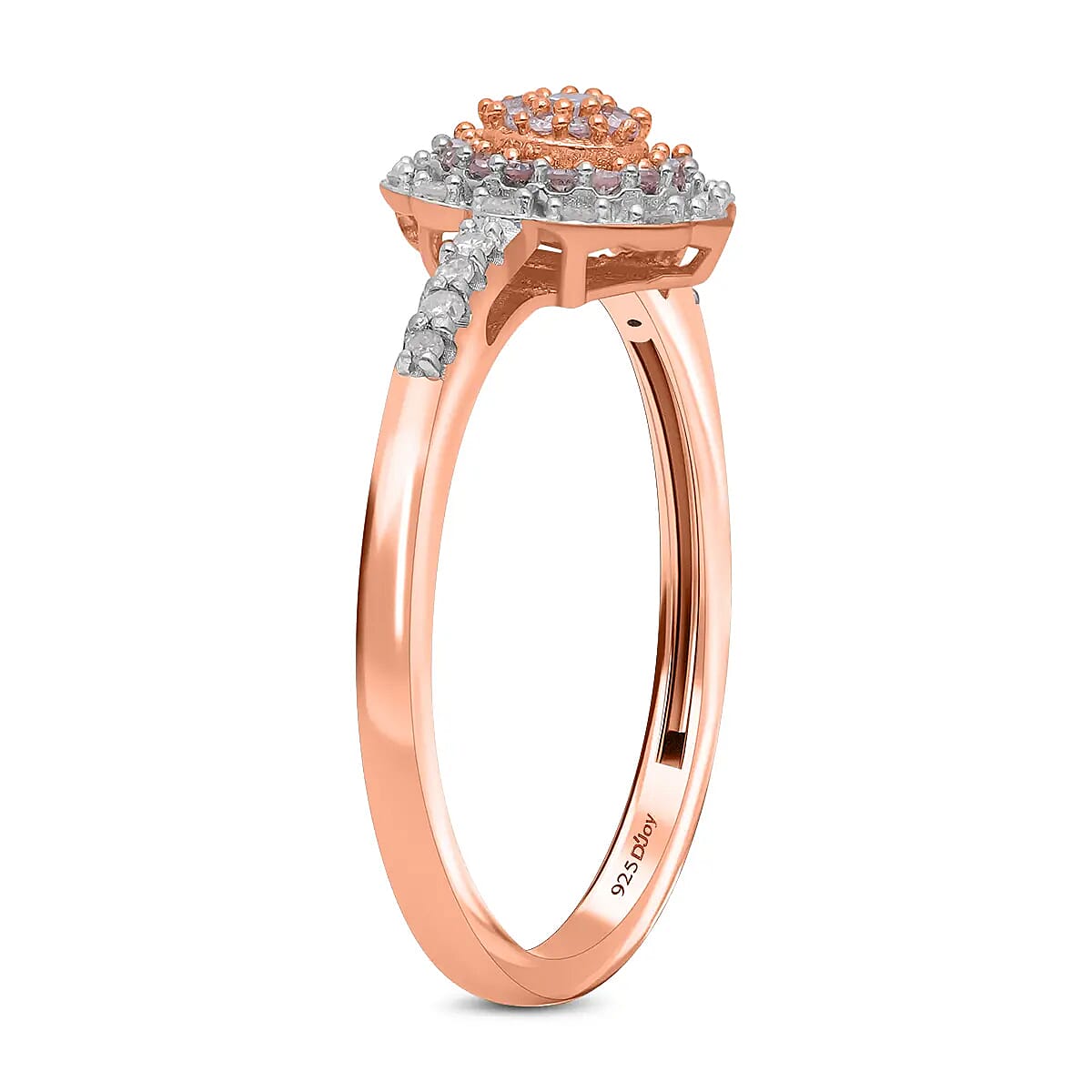 Natural Pink and White Diamond Ring in Vermeil RG Over Sterling Silver,Floral Engagement Rings For Women, Promise Rings 0.25 ctw