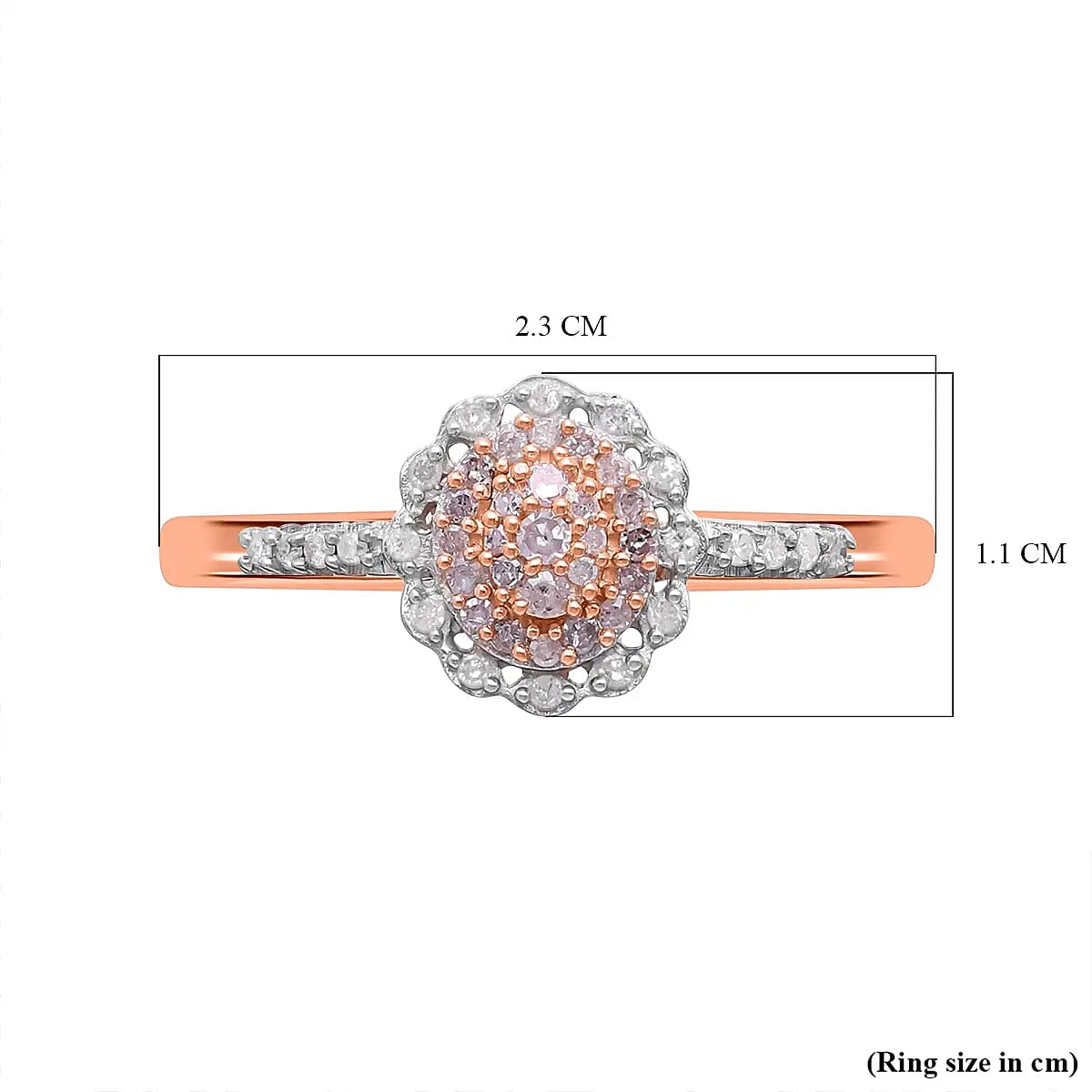 Natural Pink and White Diamond Ring in Vermeil RG Over Sterling Silver,Floral Engagement Rings For Women, Promise Rings 0.25 ctw