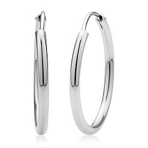 Rhodium Over Sterling Silver Bold Hoop Earrings 2.10 Grams
