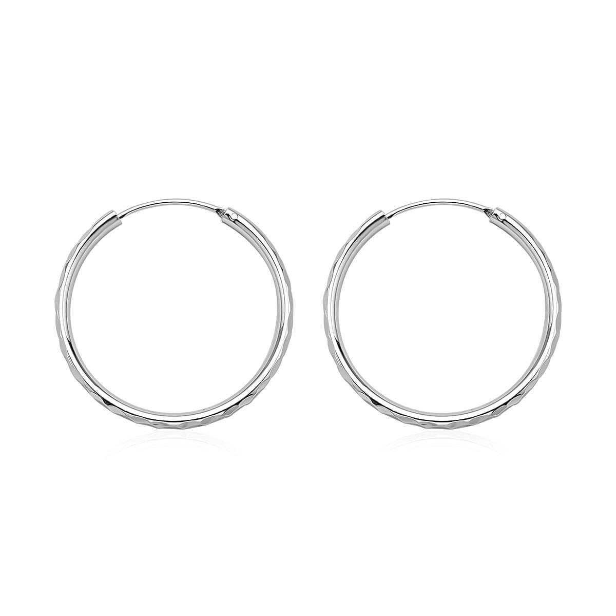 Rhodium Over Sterling Silver Hammered Metal Texture Hoop Earrings 2.75 Grams image number 3