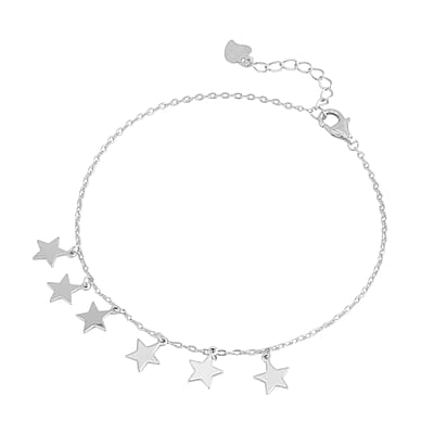 Rhodium Over Sterling Silver Super Stars Charm Bracelet with Extender (8.00 In) 2.10 Grams