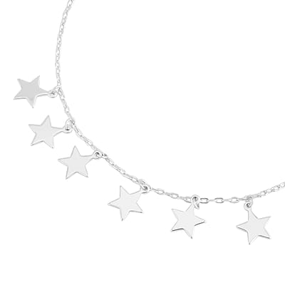Rhodium Over Sterling Silver Super Stars Charm Bracelet with Extender (8.00 In) 2.10 Grams
