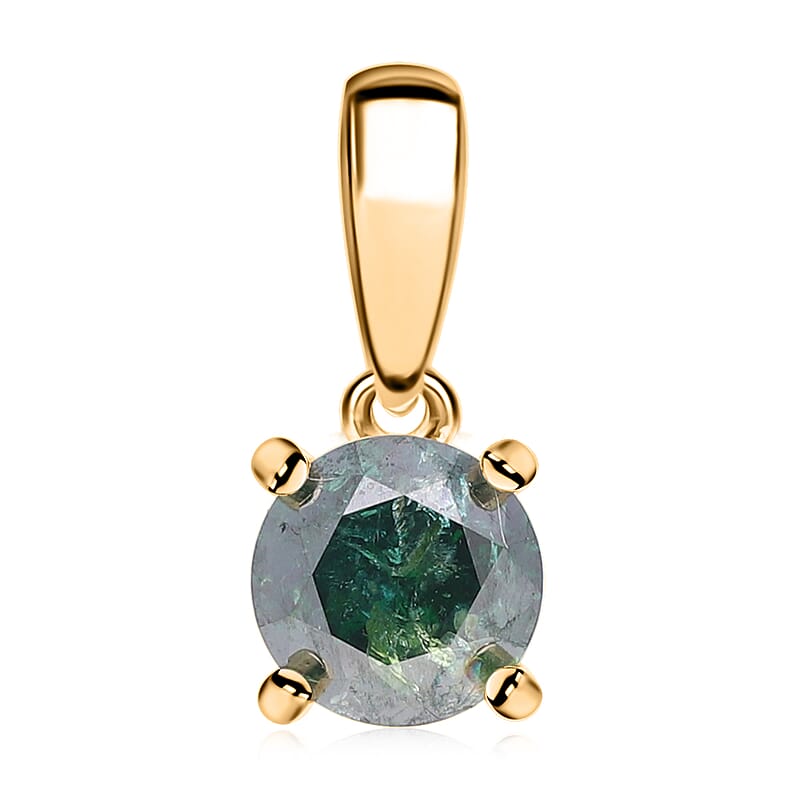 Luxoro 10K Yellow Gold Green Diamond Solitaire Pendant 1.00 ctw