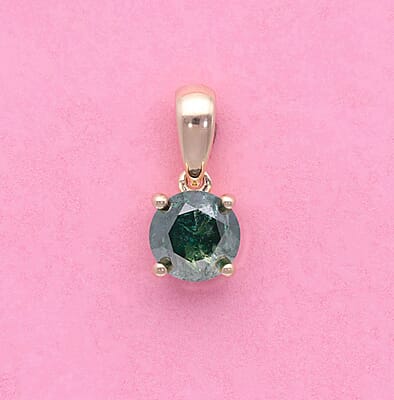 Luxoro 10K Yellow Gold Green Diamond Solitaire Pendant 1.00 ctw