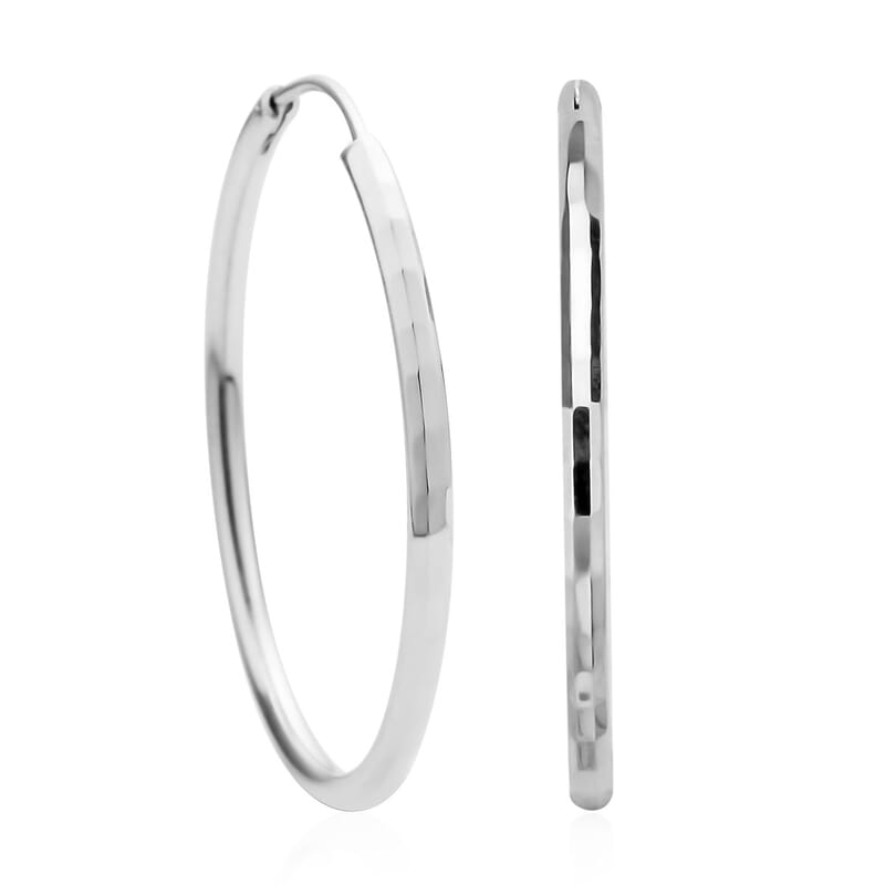 Rhodium Over Sterling Silver 30mm Diamond Cut Hoop Earrings 2.70 Grams