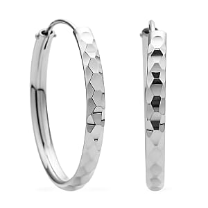 Rhodium Over Sterling Silver 25mm Diamond Cut Hoop Earrings 2.50 Grams