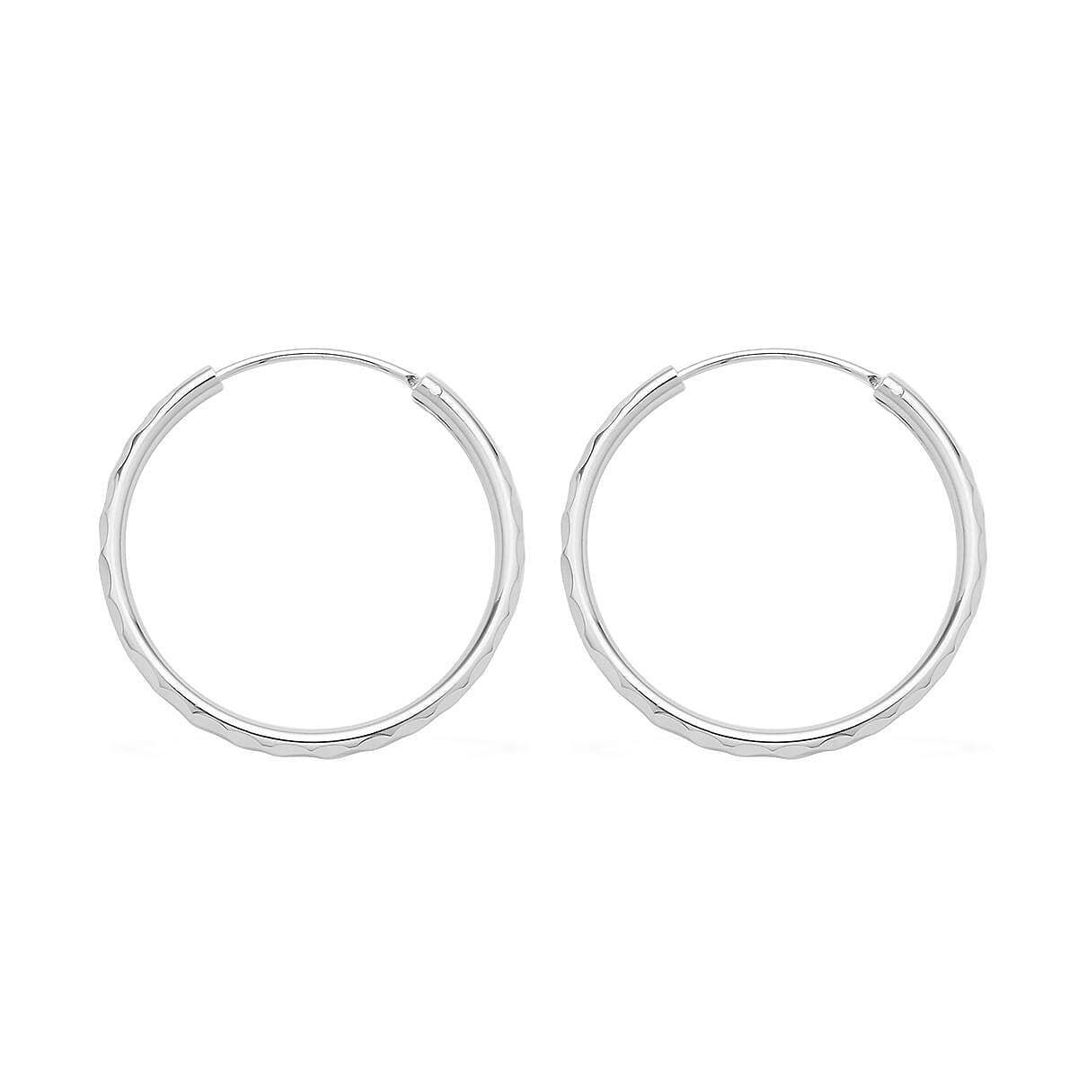 Rhodium Over Sterling Silver 25mm Diamond Cut Hoop Earrings 2.50 Grams image number 3