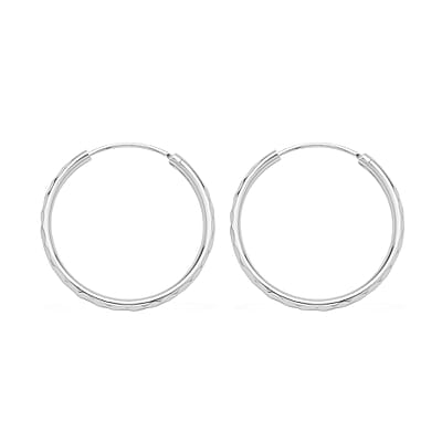 Rhodium Over Sterling Silver 25mm Diamond Cut Hoop Earrings 2.50 Grams