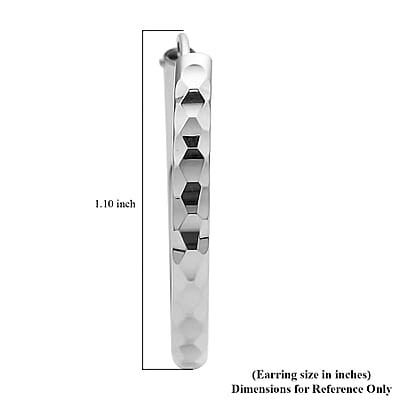 Rhodium Over Sterling Silver 25mm Diamond Cut Hoop Earrings 2.50 Grams