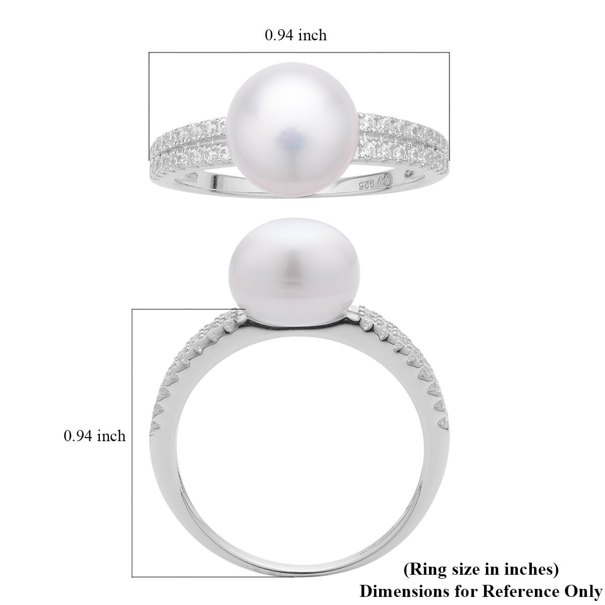 White Freshwater Pearl and Simulated Diamond Ring in Rhodium Over Sterling Silver 0.35 ctw image number 5
