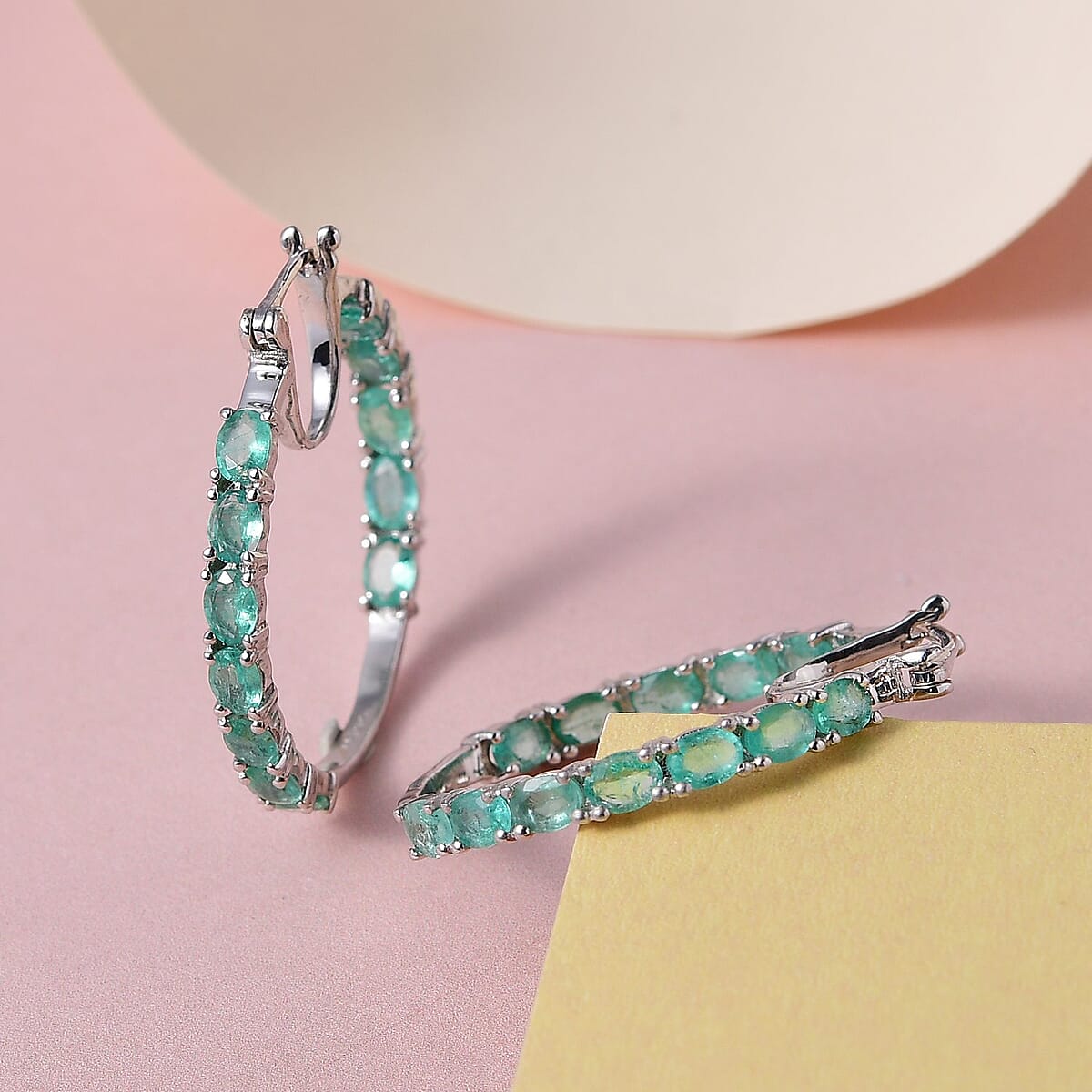 Premium Ethiopian Emerald Inside Out Hoop Earrings in Platinum Over Sterling Silver 3.65 ctw image number 1