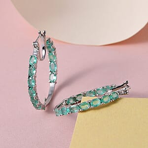 Premium Ethiopian Emerald Inside Out Hoop Earrings in Platinum Over Sterling Silver 3.65 ctw