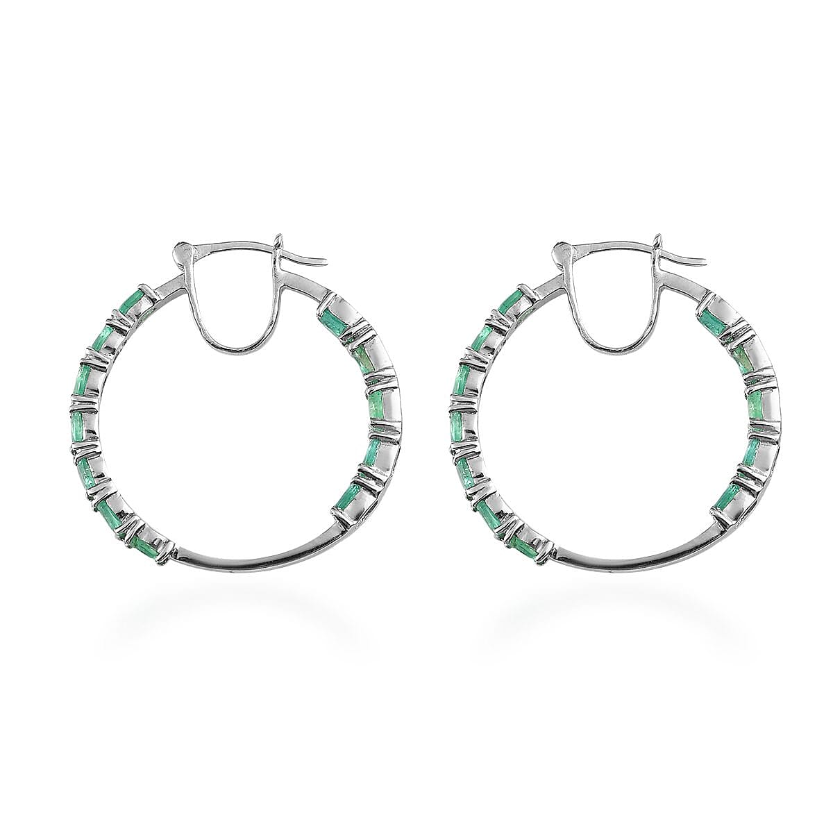 Premium Ethiopian Emerald Inside Out Hoop Earrings in Platinum Over Sterling Silver 3.65 ctw image number 3