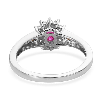 Premium Montepuez Ruby and Natural White Zircon Trinity Knot Ring in Vermeil Yellow Gold and Platinum Over Sterling Silver (Size 10.0) 0.65 ctw