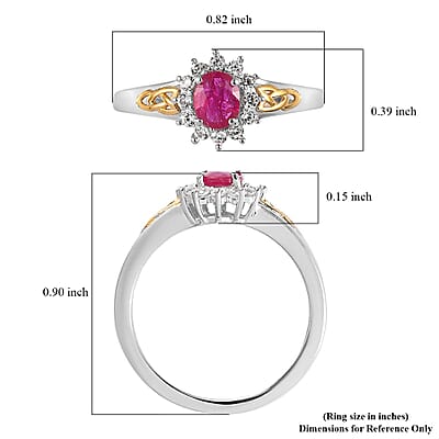 Premium Montepuez Ruby and Natural White Zircon Trinity Knot Ring in Vermeil Yellow Gold and Platinum Over Sterling Silver (Size 10.0) 0.65 ctw