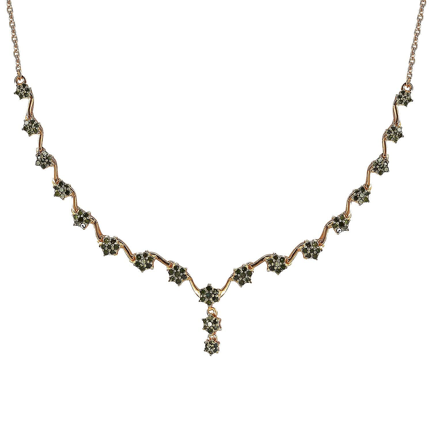 Green Diamond Necklace 20 Inches in Vermeil Yellow Gold Over Sterling Silver 1.00 ctw