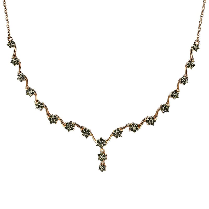 Green Diamond Necklace 20 Inches in Vermeil Yellow Gold Over Sterling Silver 1.00 ctw