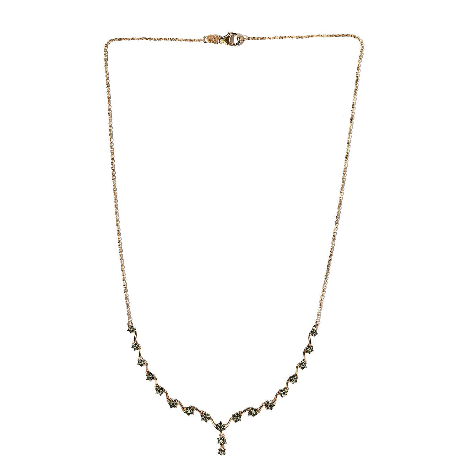 Green Diamond Necklace 20 Inches in Vermeil Yellow Gold Over Sterling Silver 1.00 ctw
