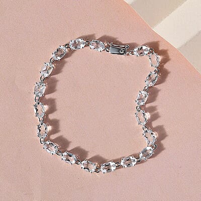 Luxoro 10K White Gold Premium Mexican Hyalite Opal Bracelet (6.50 In) with Free UV Flash Light 7.15 ctw