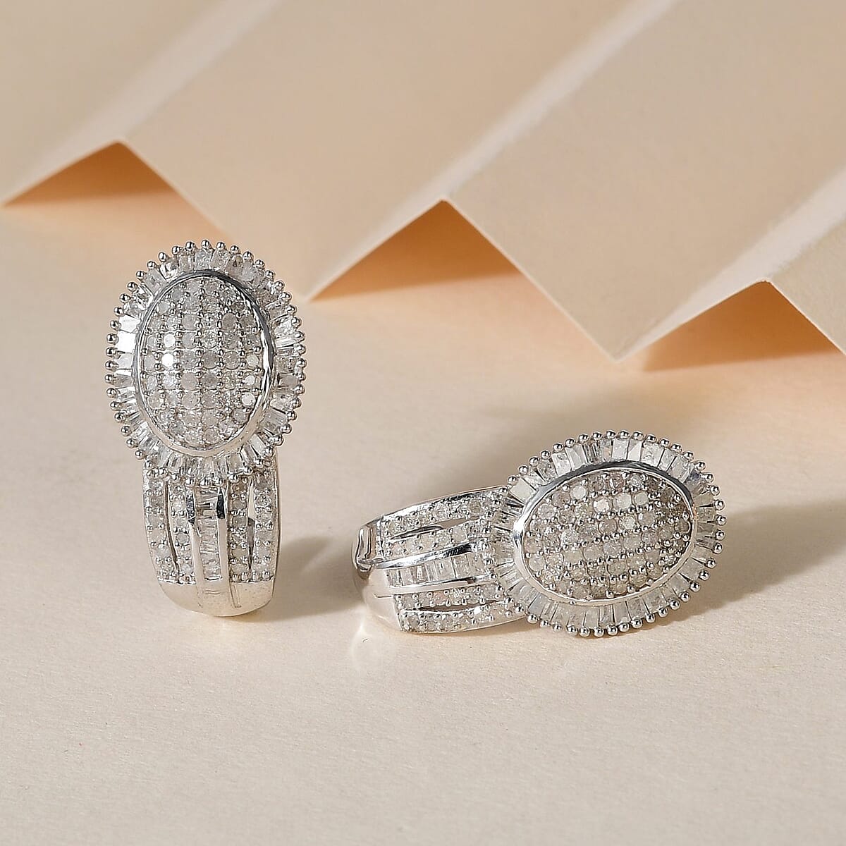 Diamond J-Hoop Earrings in Platinum Over Sterling Silver 7 Grams 2.00 ctw image number 1