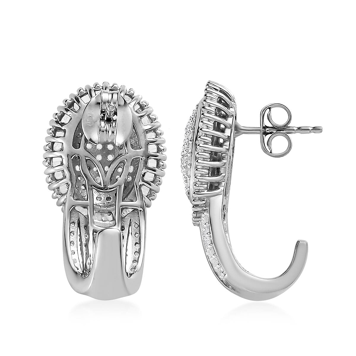 Diamond J-Hoop Earrings in Platinum Over Sterling Silver 7 Grams 2.00 ctw image number 3
