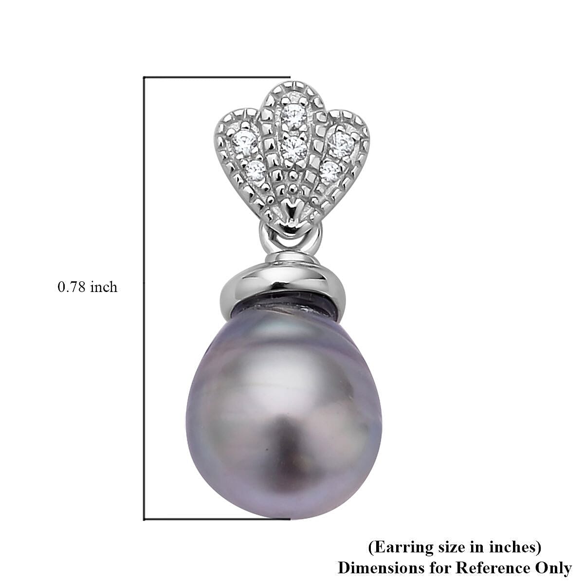 Tahitian Cultured Pearl 9-10mm and White Zircon Earrings in Rhodium Over Sterling Silver 0.20 ctw image number 4