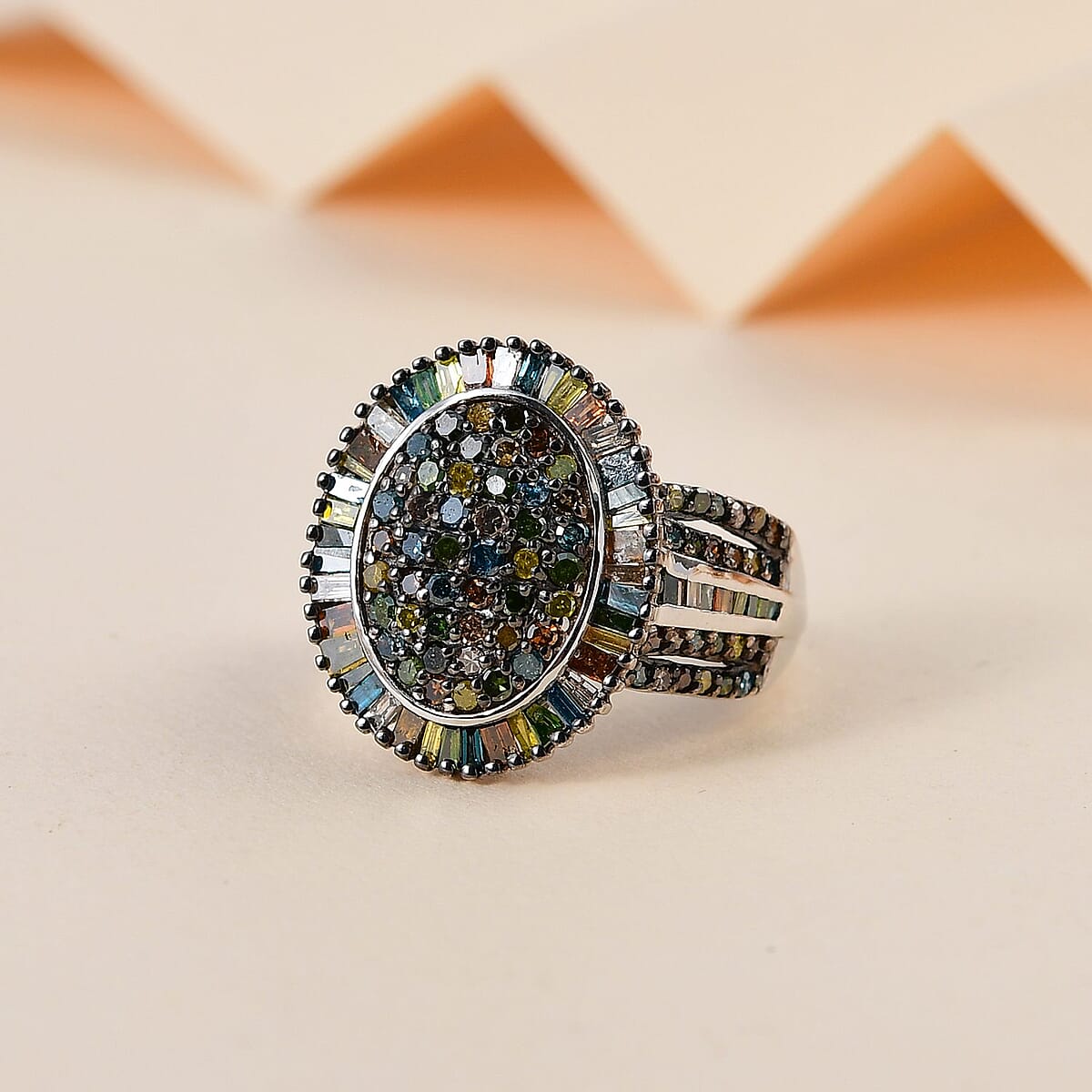 Multi Diamond Cocktail Ring in Platinum Over Sterling Silver (Size 6.0) 2.00 ctw image number 1