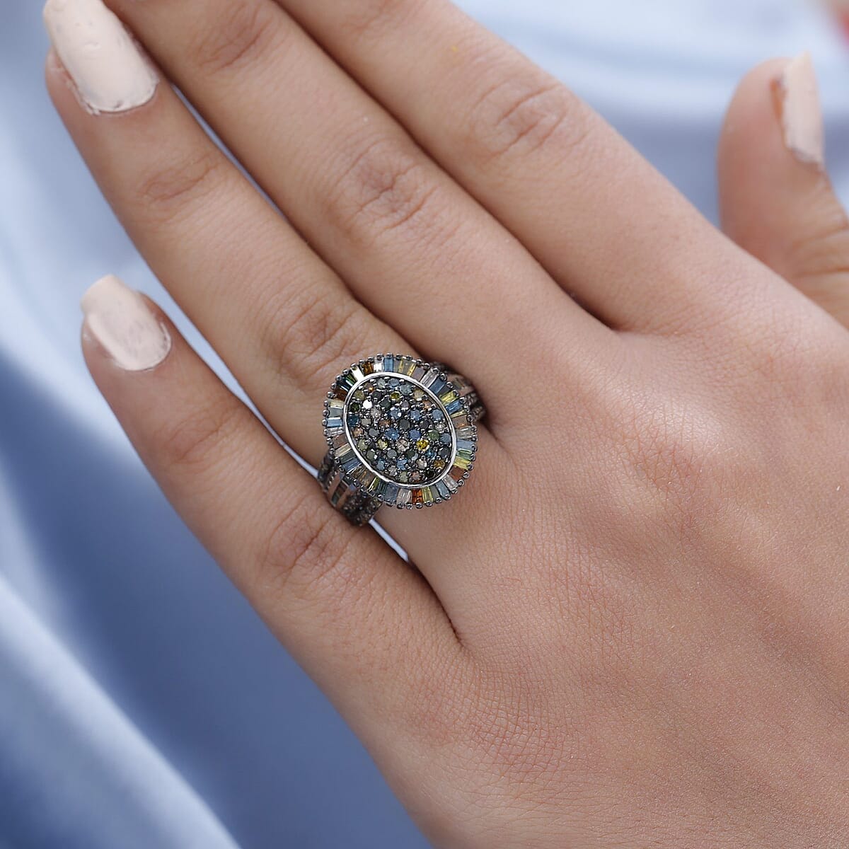 Multi Diamond Cocktail Ring in Platinum Over Sterling Silver (Size 6.0) 2.00 ctw image number 2