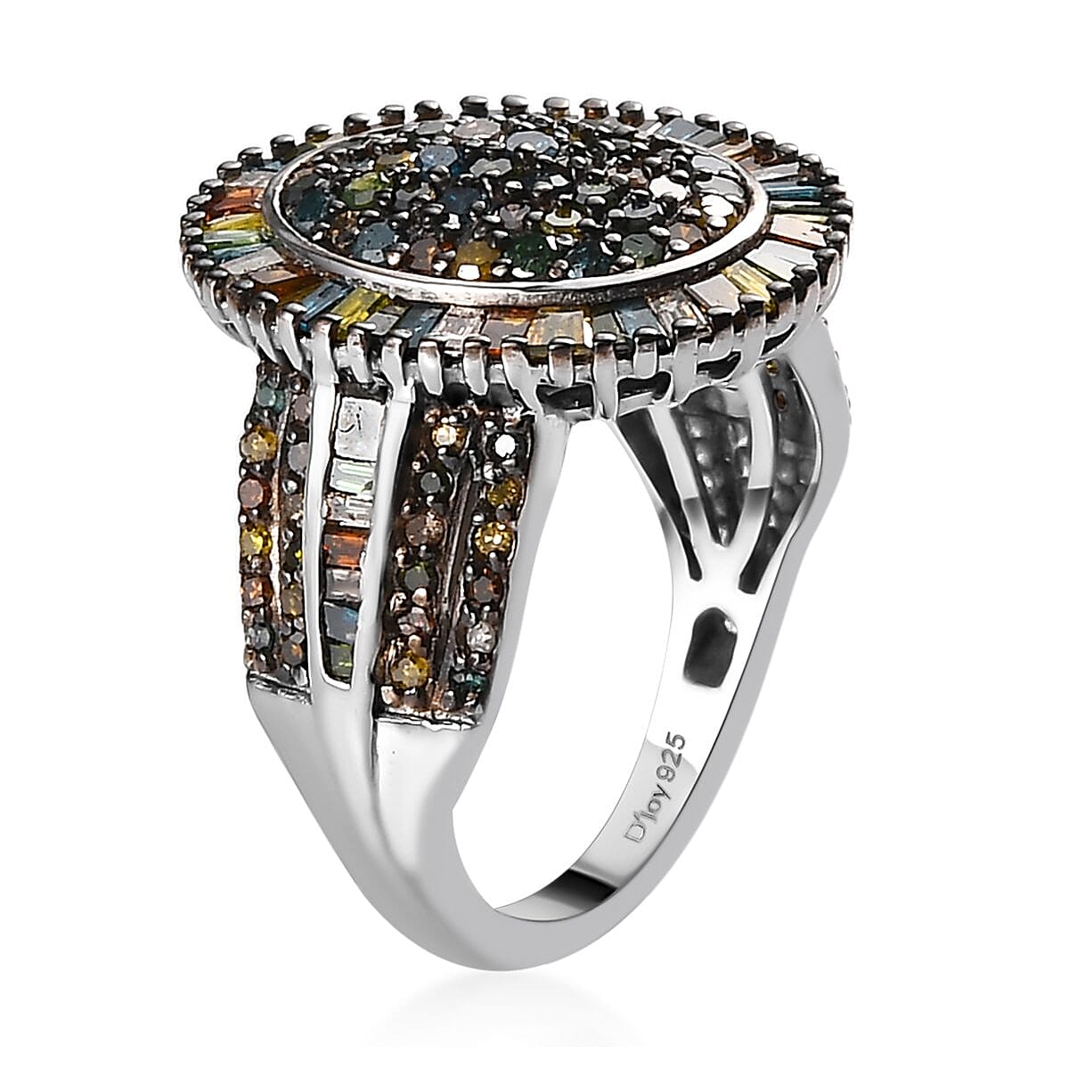 Multi Diamond Cocktail Ring in Platinum Over Sterling Silver (Size 6.0) 2.00 ctw image number 3