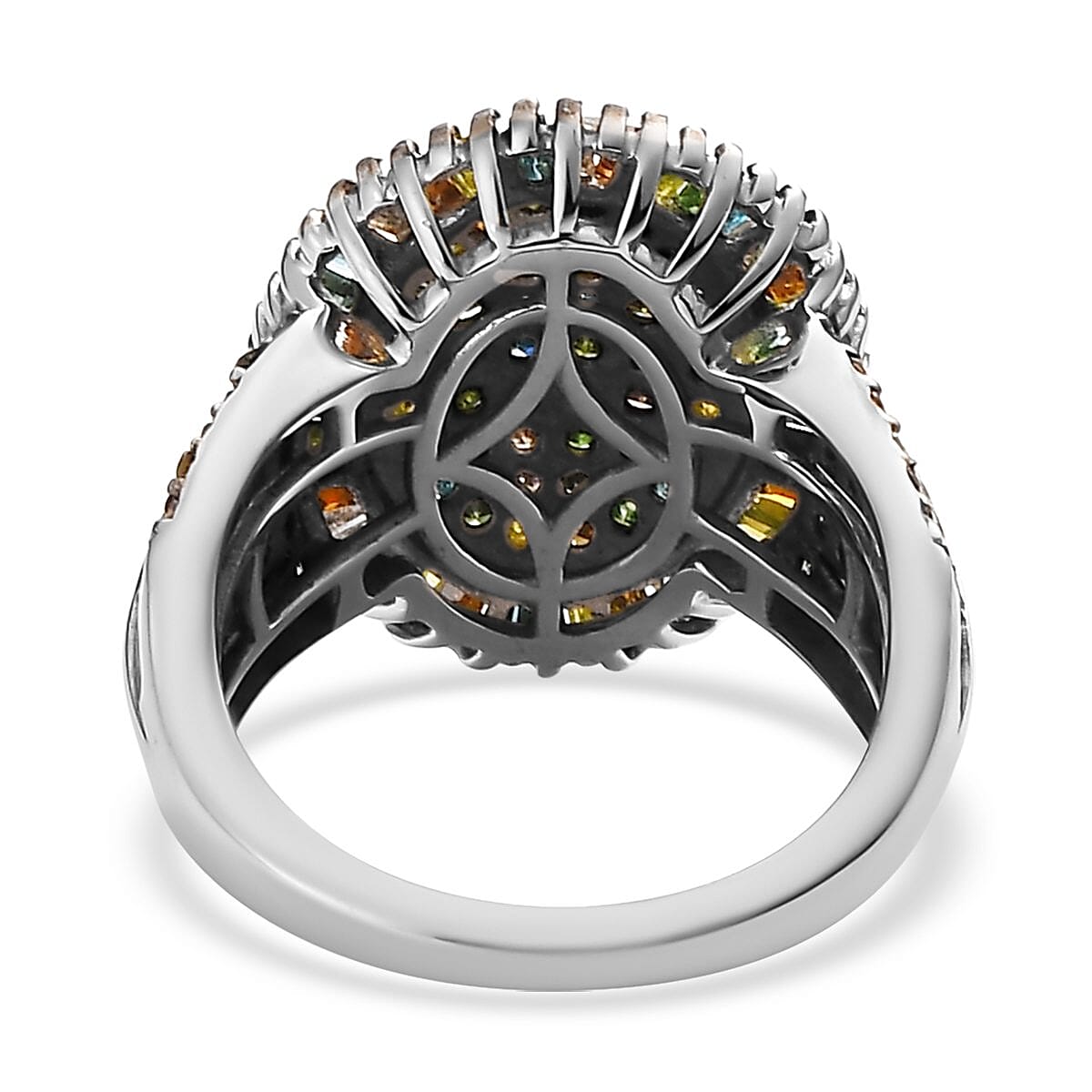 Multi Diamond Cocktail Ring in Platinum Over Sterling Silver (Size 6.0) 2.00 ctw image number 4