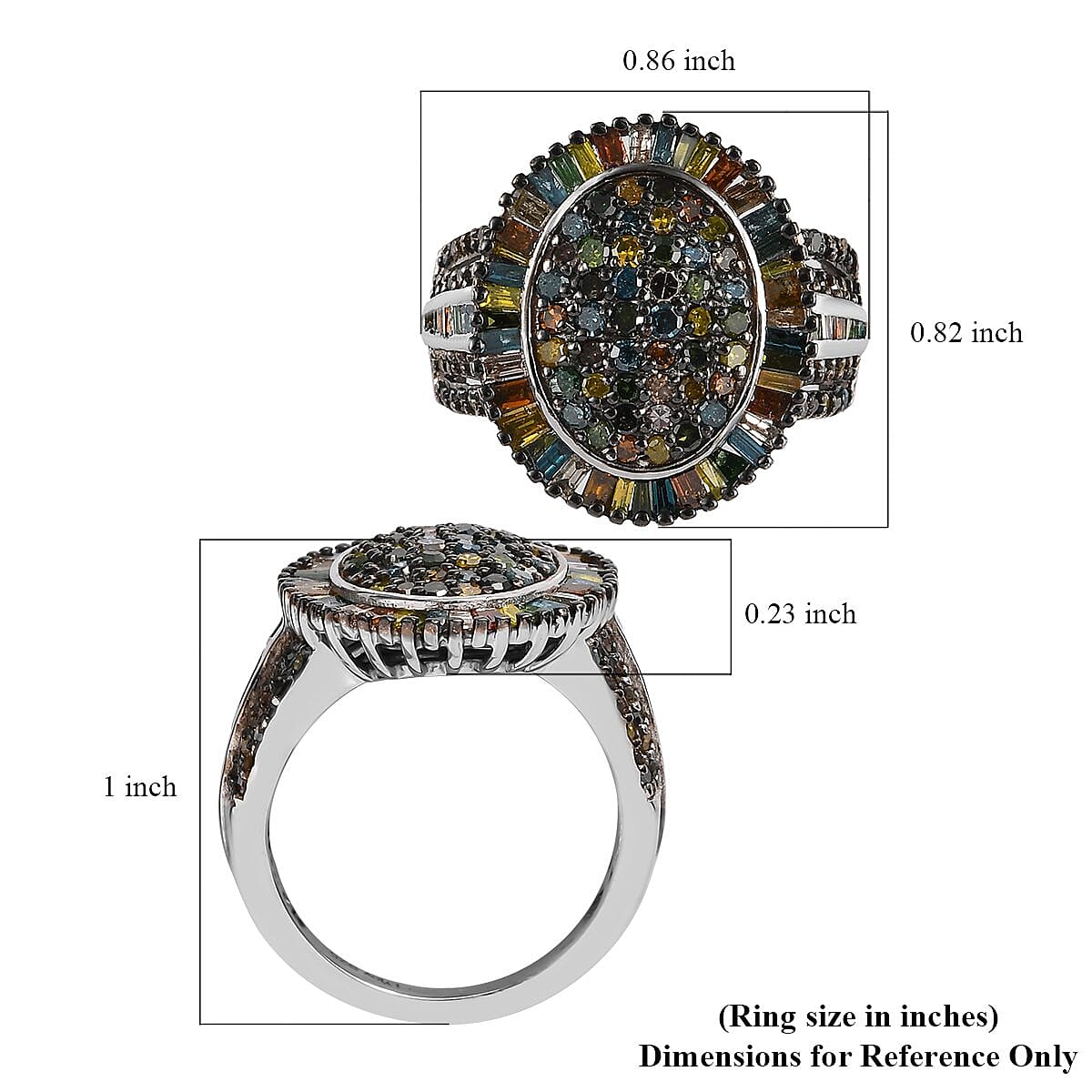 Multi Diamond Cocktail Ring in Platinum Over Sterling Silver (Size 6.0) 2.00 ctw image number 5