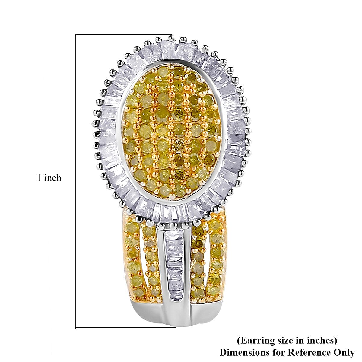 Yellow and White Diamond J-Hoop Earrings in Platinum Over Sterling Silver 2.00 ctw image number 4