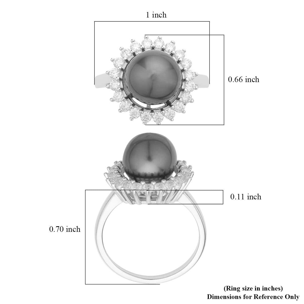 Tahitian Cultured Pearl 10-11mm and Moissanite Sunburst Ring in Sterling Silver 0.65 ctw image number 5